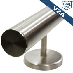 Stainless steel balustrade handrail V2A grain 240 ground 50 cm (500mm) round end cap - 2 brackets undivided