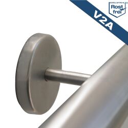 Main courante dallège en acier inox V2A grain 240 poli 200 cm (2000mm) embout bombé - 2 supports non divisés