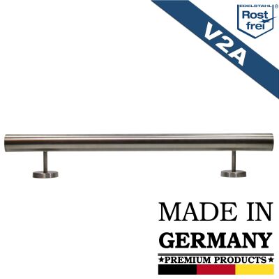 Stainless steel balustrade handrail V2A grain 240 ground 500 cm (5000mm) straight end cap - 5 brackets undivided