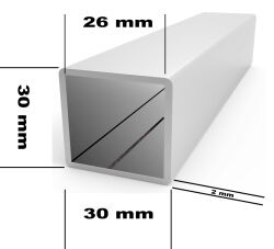 Tube carré, tube carré Acier tuyau profilé Pipe en acier 30x30x2 de 1000- 2000mm