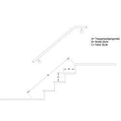 Edelstahl Handlauf abgewinkelt V2A Treppenhandlauf geschliffen  linke Wand 33,7 oben leicht gewölbt 2501-3000