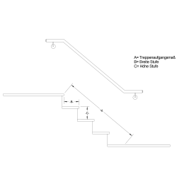 Edelstahl Handlauf abgewinkelt V2A Treppenhandlauf geschliffen  rechte Wand 42,4 oben und unten 90° gebogen 1001-1500