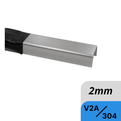 Stainless steel U-profile made of 2mm stainless steel sheet bent on desired size and with visible side outside
