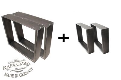 Set rapa mensalis Industriedesign Tischgestell schwarz Rohstahl 80 x 73 mit Bankgestell unbehandelt (roh)