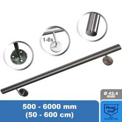 Stainless steel handrail V2A in 42.4mm stair handrail support adjustable to measure