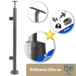 Stainless steel railing posts for glass infill Floor mounting End post right 900mm 8mm