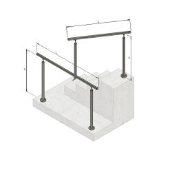 Free-standing stainless steel handrail set - movable type FH01 Nein Floor mounting/surface mounting Round