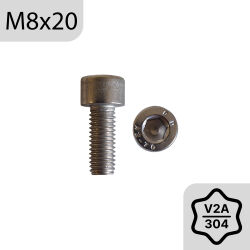 M8x20 Zylinderschraube mit Innensechskant und Vollgewinde aus Edelstahl