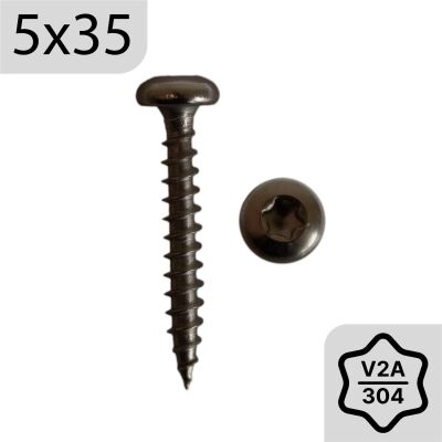 5x35 Vis à bois à tête bombée en acier inoxydable - 5 pièces
