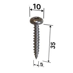 5x35 stainless steel pan head wood screw - 10 pieces