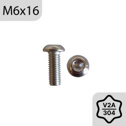 M6x16/16 Flat round head screw hexagon socket with full thread in stainless steel