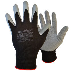 Work gloves with latex coated in black/grey in size S-XL...
