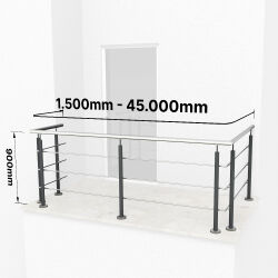 RG01 - Stainless steel railing with two corners, 3 filling rods and posts in anthracite