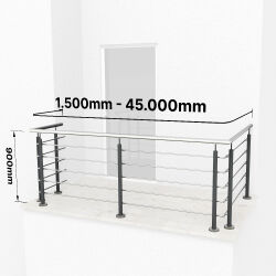 RG01 - Stainless steel railing with two corners, 5 filling rods and posts in anthracite